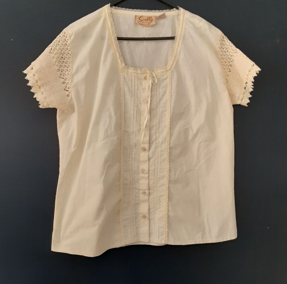Scully Lace & Satin Trimmed Top sz 2x Prairie School Girl